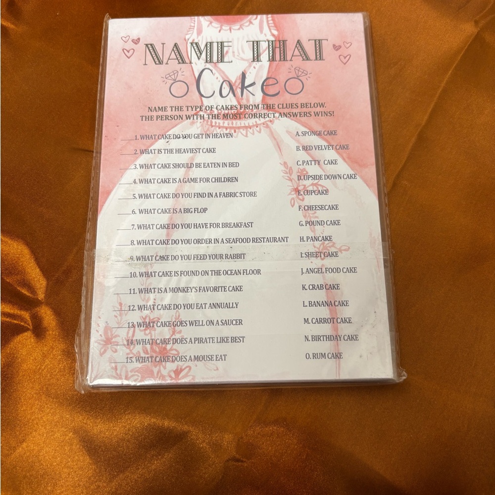 Pink 'Name That Cake' Bridal Party  Game